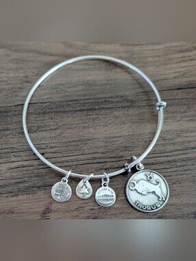 Silver Taurus Charm Bangle Bracelet Alex and Ani